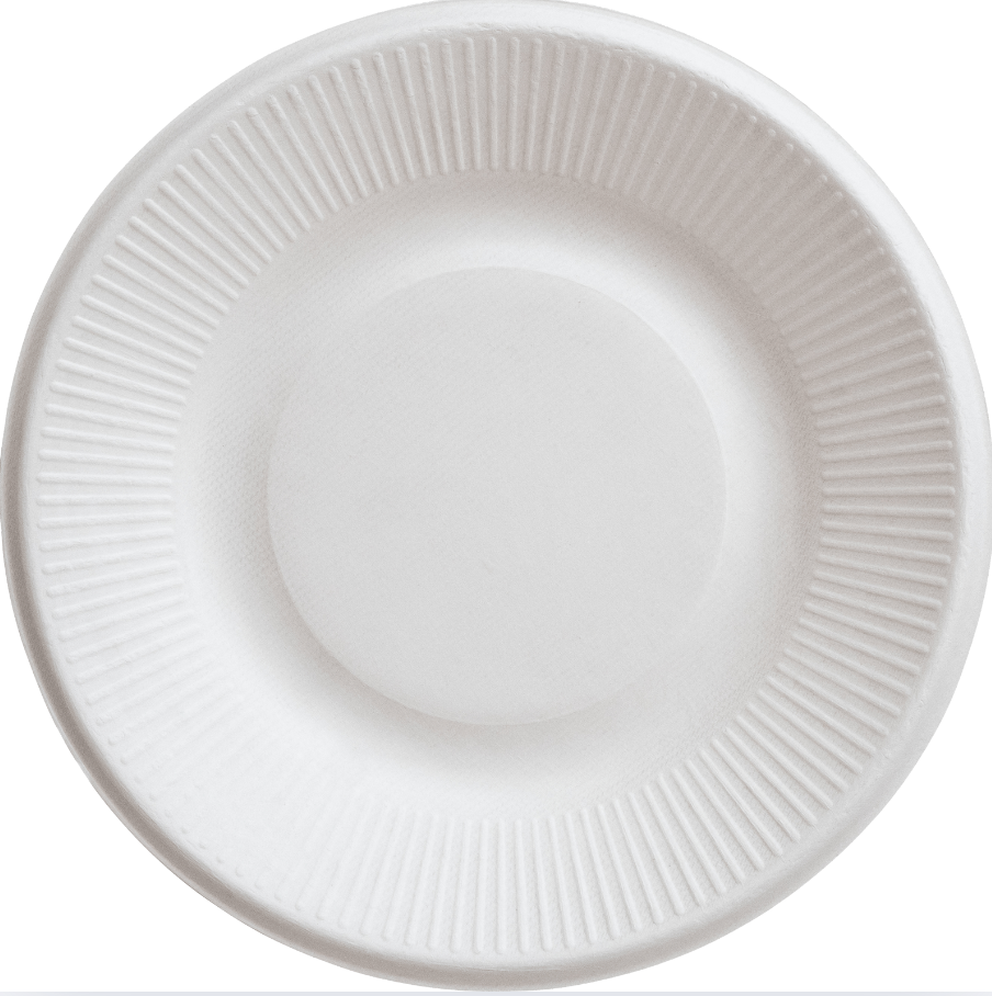 White coated paper plate, durable and perfect for serving hot and cold foods.