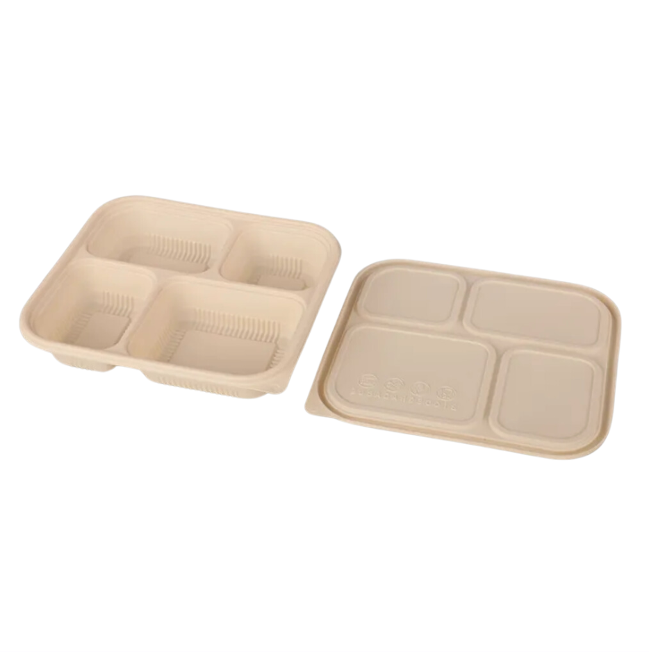 Biodegradable corn starch compartment trays, eco-friendly food containers with lids