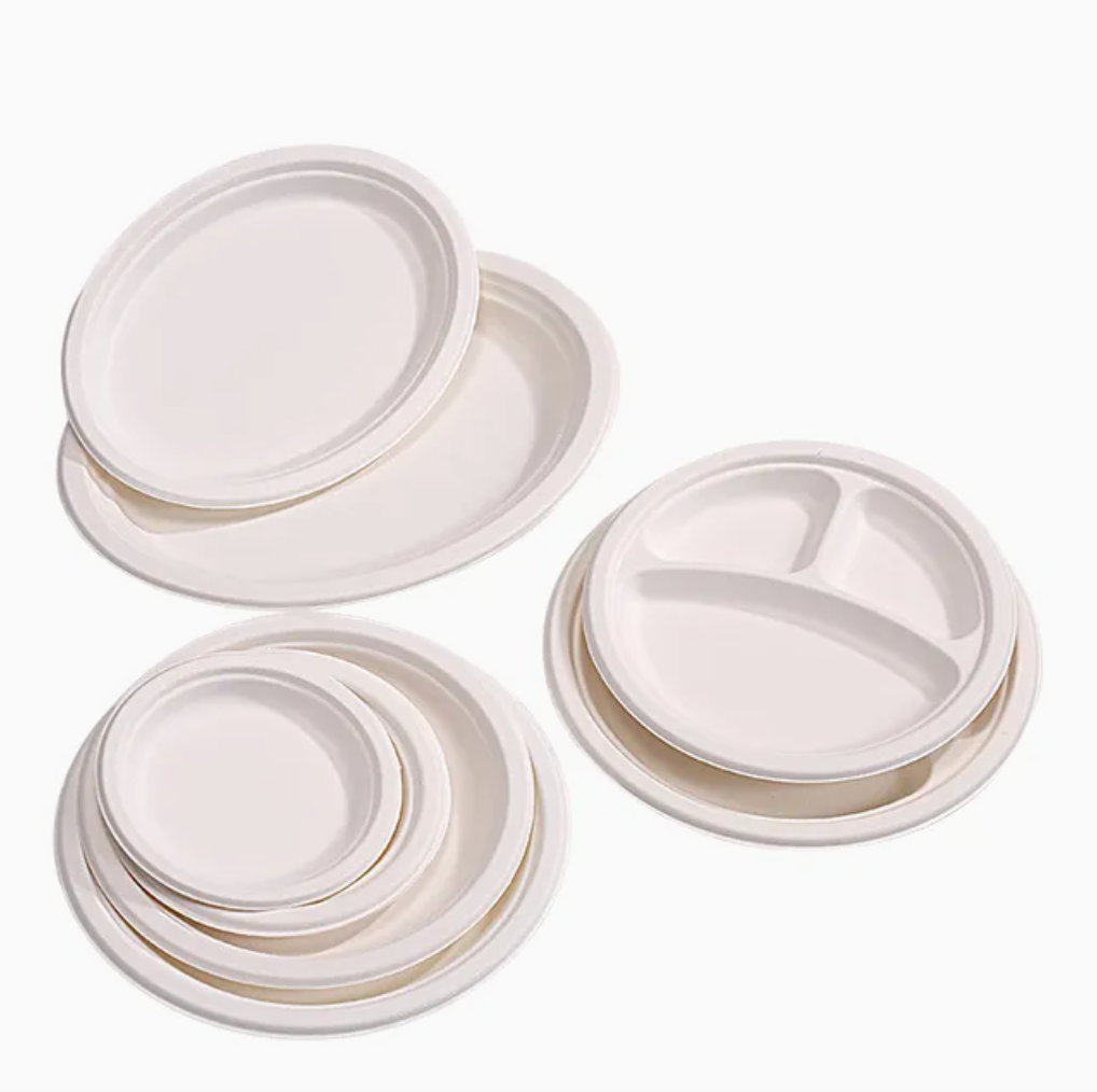 Biodegradable sugarcane bagasse plates, eco-friendly disposable tableware