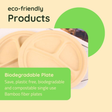 Eco-friendly bamboo fiber plates, biodegradable and compostable disposable tableware.