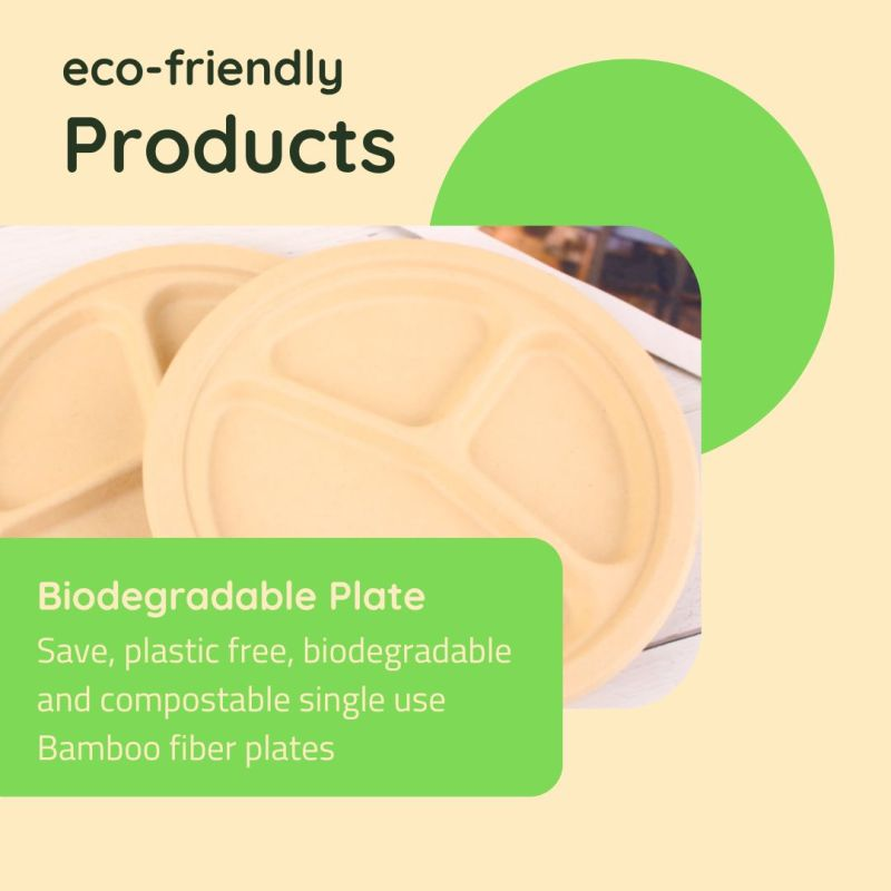 Biodegradable bamboo fiber plate, eco-friendly and compostable, perfect for sustainable dining.