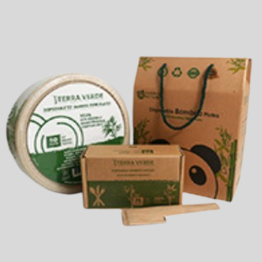 Eco-friendly bamboo fiber tableware set with plates, boxes, and sustainable packaging