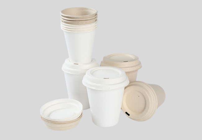 Eco-friendly bamboo and sugarcane pulp coffee cups with biodegradable lids – stackable, plastic-free, and compostable