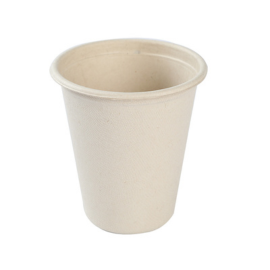 Single eco-friendly bamboo pulp cup, showing its natural beige color, ideal for hot beverages and sustainable packaging.