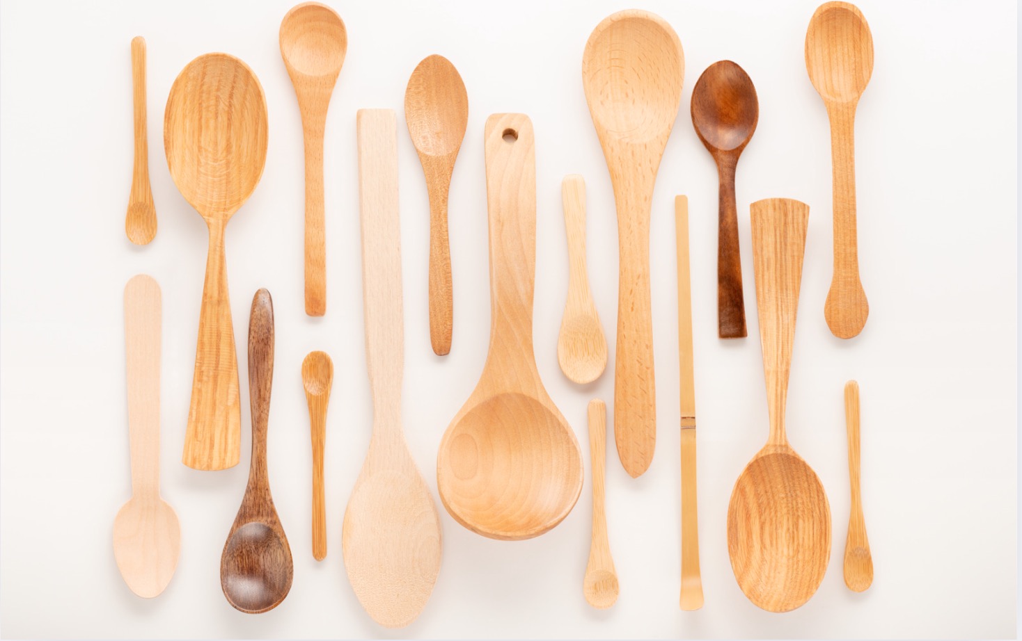 Variety of bamboo spoons showcasing PANABAM bamboo cutlery customization options and eco-friendly design